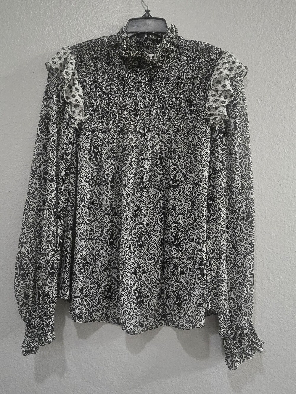 ZARA Paisley Chiffon Ruffle Smock Tunic Shirt Top Blouse M